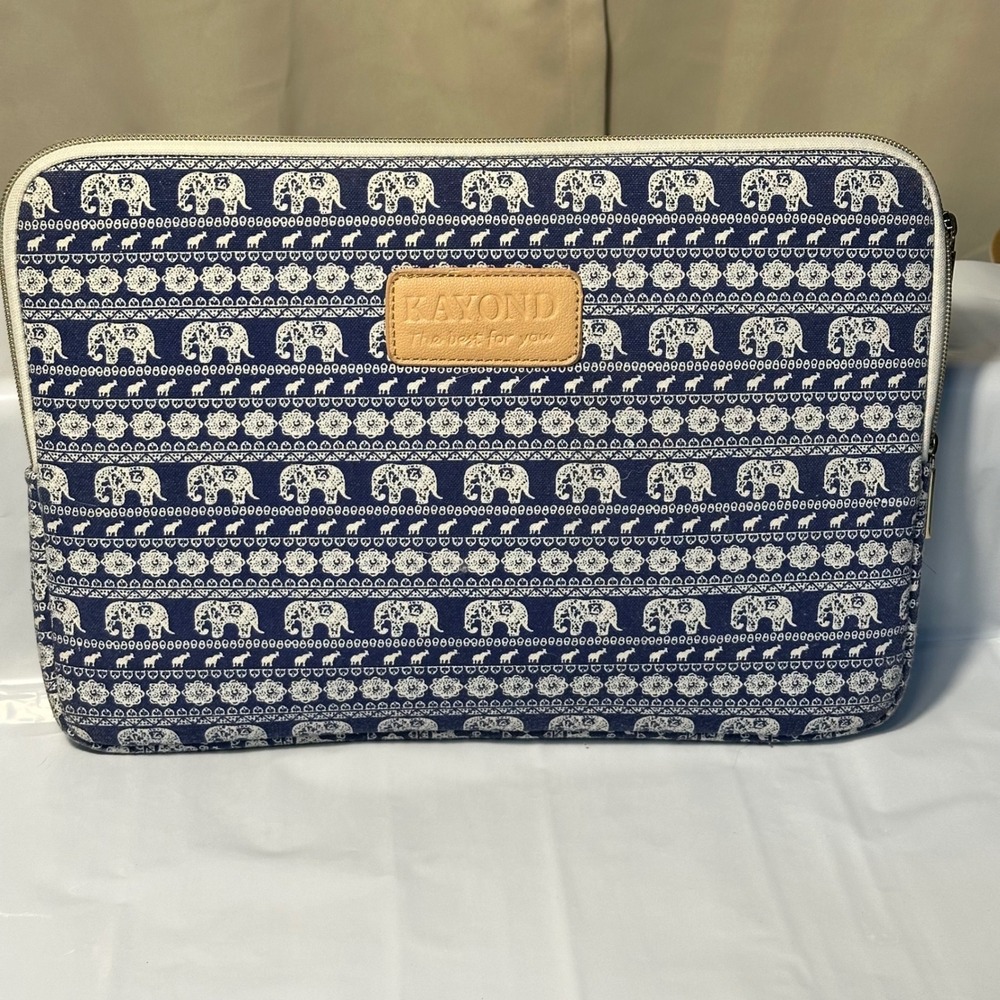 Kayond Laptop Sleeve Unisex OS Blue Elephant Print Padded Canvas Case Excellent‎